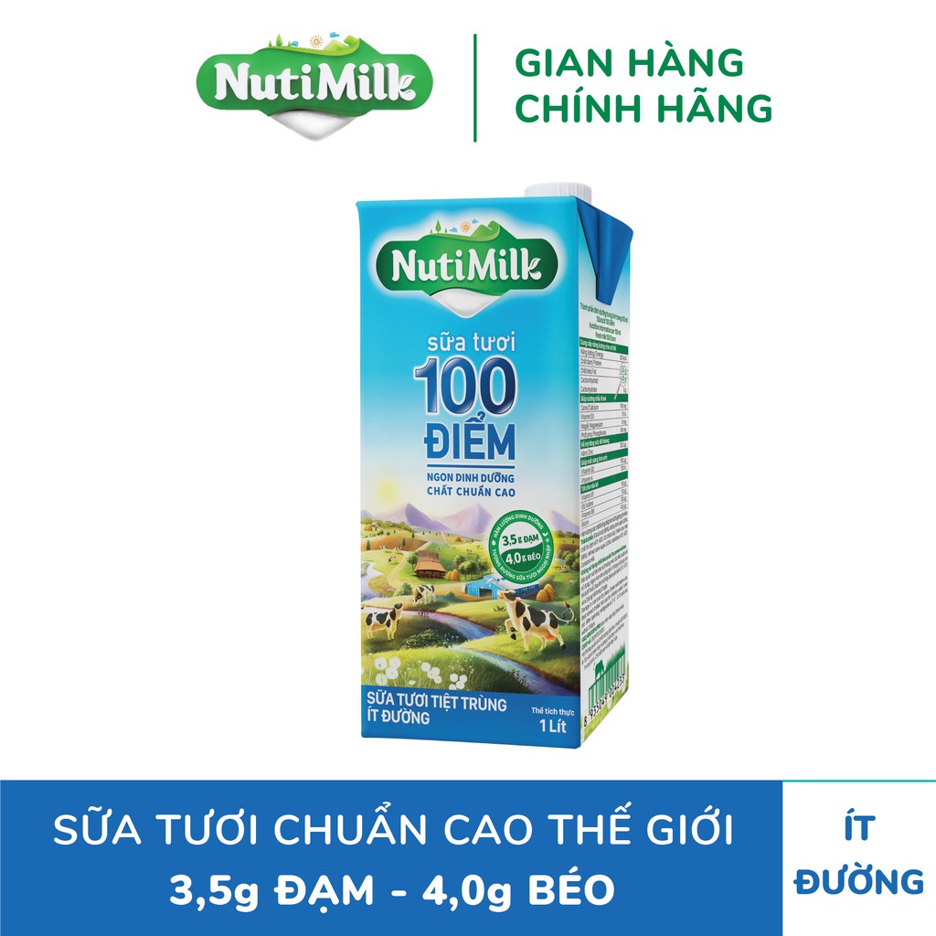 Sữa NutiMilk ST tiệt trùng Ít Đường Nutifood 1L/hộp