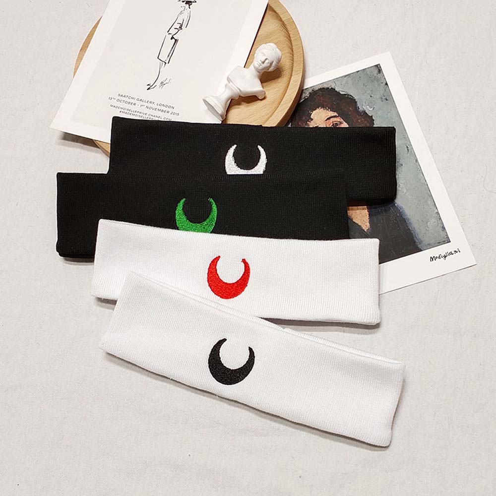 Băng đô dệt kim mềm mại thấm hút mồ hôi thêu hình mặt trăng phong cách thể thao cho nữ