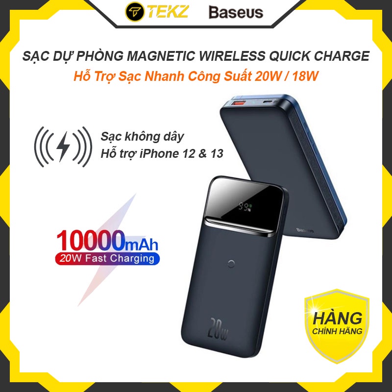 Pin Dự Phòng Không Dây 10000mAh Baseus Magnetc Wireless Quick Charging, Sạc Nhanh PD 20W, Hỗ Trợ MagSafe iPhone 12 &amp; 13