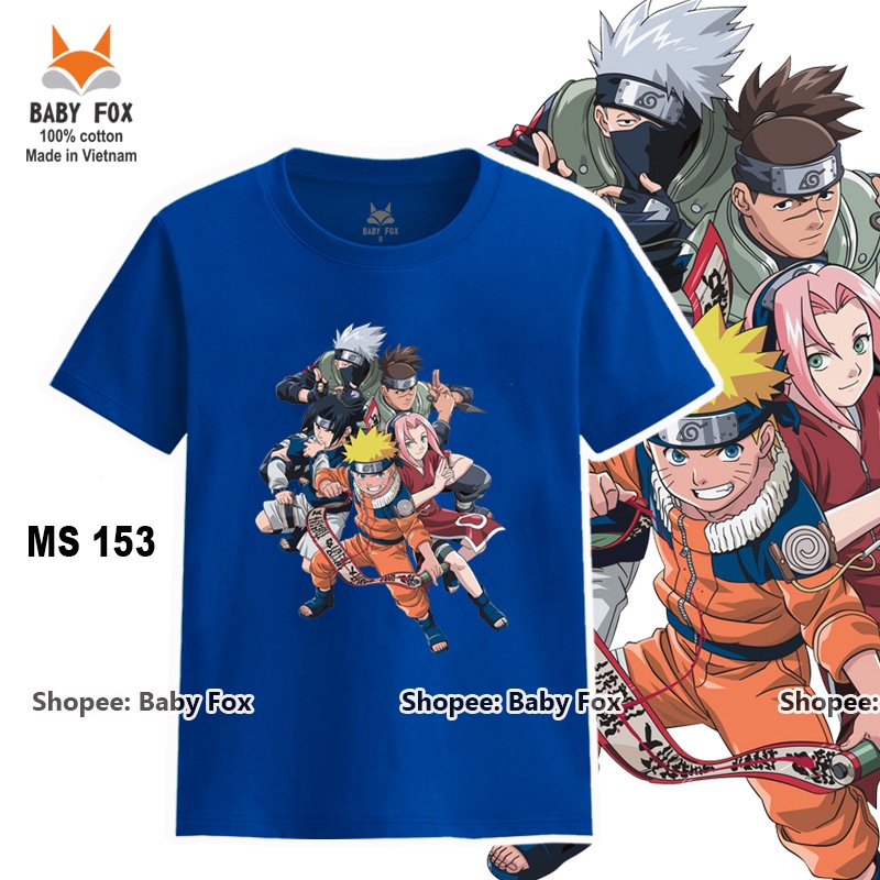 Áo thun bé trai 100% cotton loại tốt, áo phông thương hiệu BABY FOX, hình Naruto, size nhí trung, đại  l