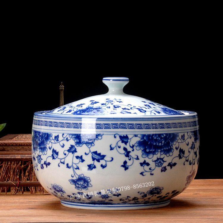 Màu xanh lam chính hãng Jingdezhen và Thùng chứa bằng gốm sứ trắng đựng rượu gạo kín hũ mỡ gia đình trà Caddy