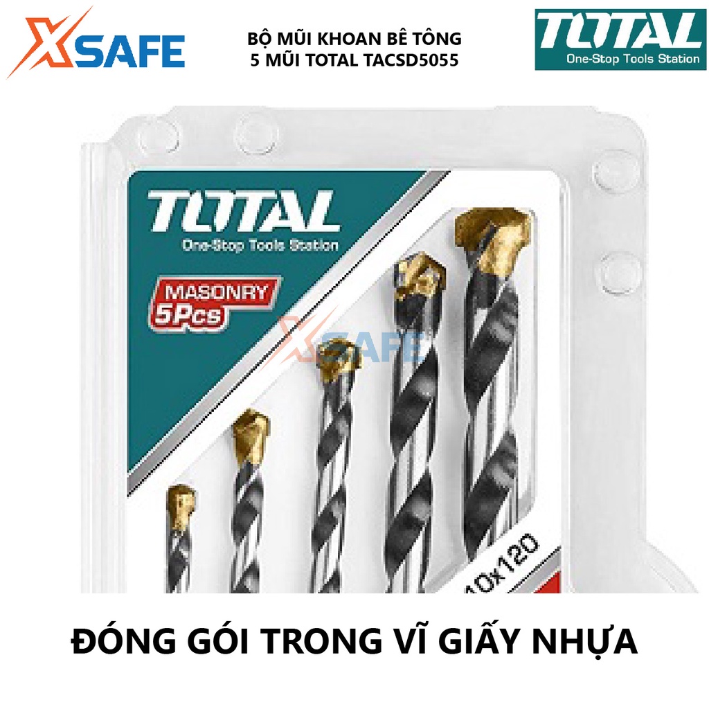 Bộ 4 mũi khoan bê tông TOTAL TACSD1945 Combo 4 mũi đục bê tông dùng khoét lỗ trên bề mặt vật liệu như sắt, thép, gỗ