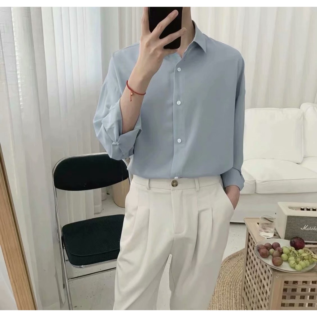 Áo Sơ Mi Nam Màu Trơn Phong Cách Hàn Quốc (M-Xxl) 5 Màu Lựa Chọn