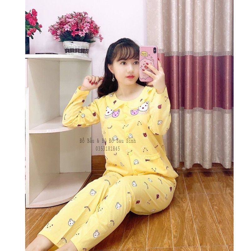 ( Chọn Màu ) Bộ Quần Áo Bầu Và Sau Sinh Vải Cotton Cài Khuy Giữa Cho Mẹ 45-65kg
