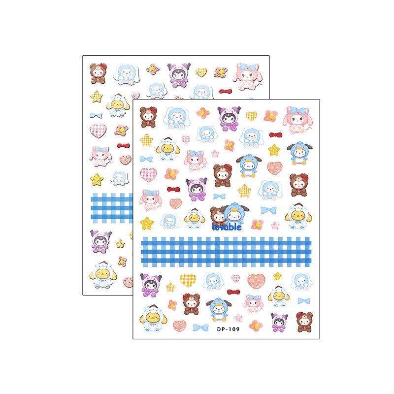 Sticker Dán Móng Tay Hình Mèo Kitty Kuromi Hello Kitty