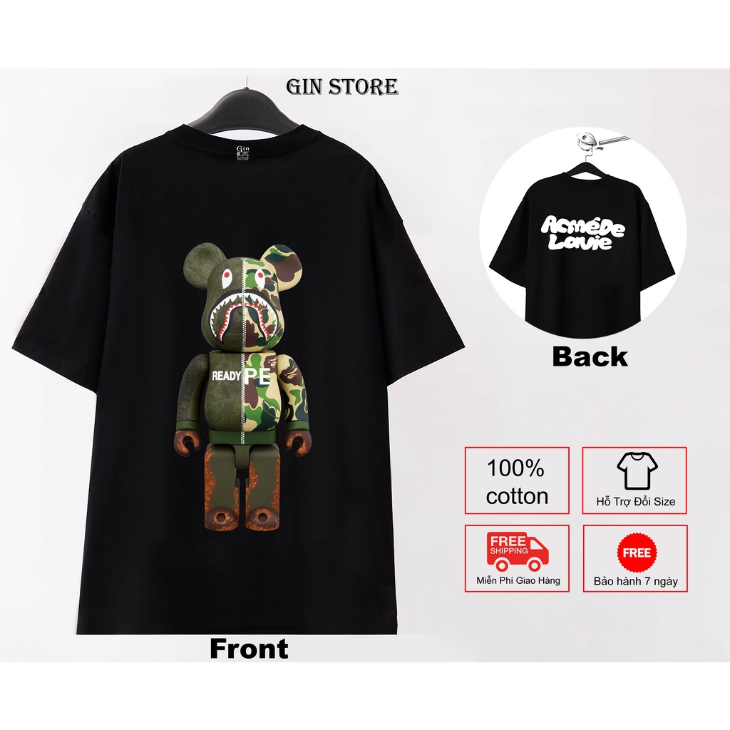 Áo thun Bearbrick Bape số 22 Cotton co giãn 4 chiều Unisex 2 màu Đen và Trắng