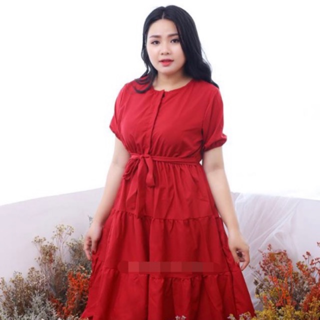 Đầm tầng cổ tròn buộc eo