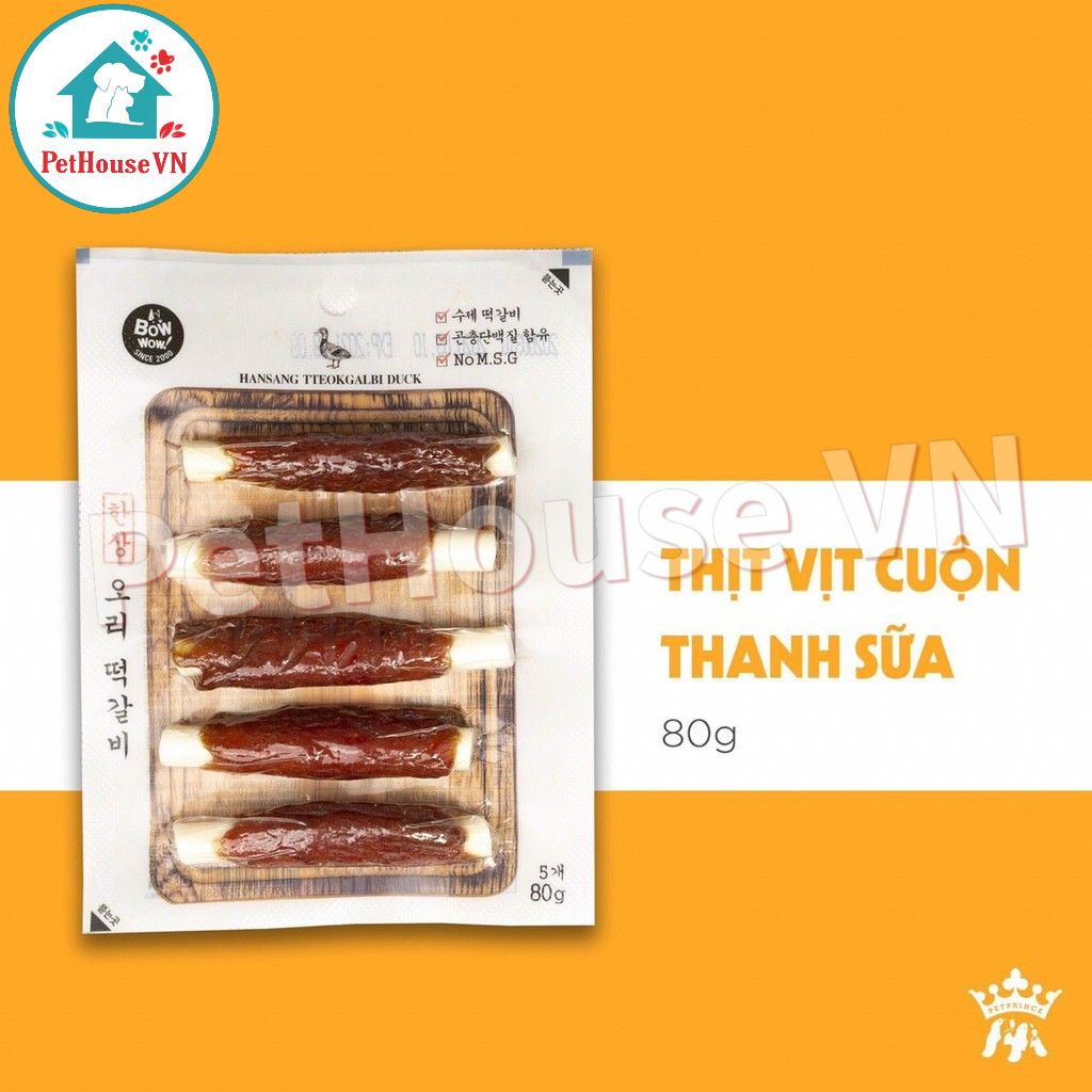THỊT CUỘN THANH SỮA BOWWOW - Túi 80G Snack Bánh Thưởng Cho Chó Nhiều Vị Hàng Chính Hãng