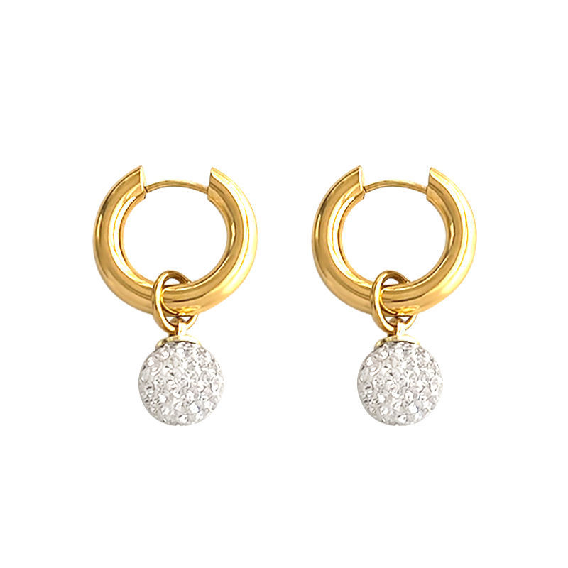 Super Flash Heavy Industry Rhinestone Circle Ear Ring Gold and Silver Contrast Earrings Female Zircon Ball Pendant Simple Graceful Online Influencer Earrings