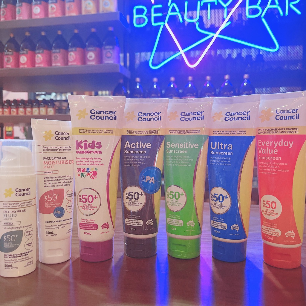 Kem chống nắng Cancer Council Active/Sensitive/Moisturising/Ultra/Everyday SPF 50+/ PA +++ 35ml - 110ml