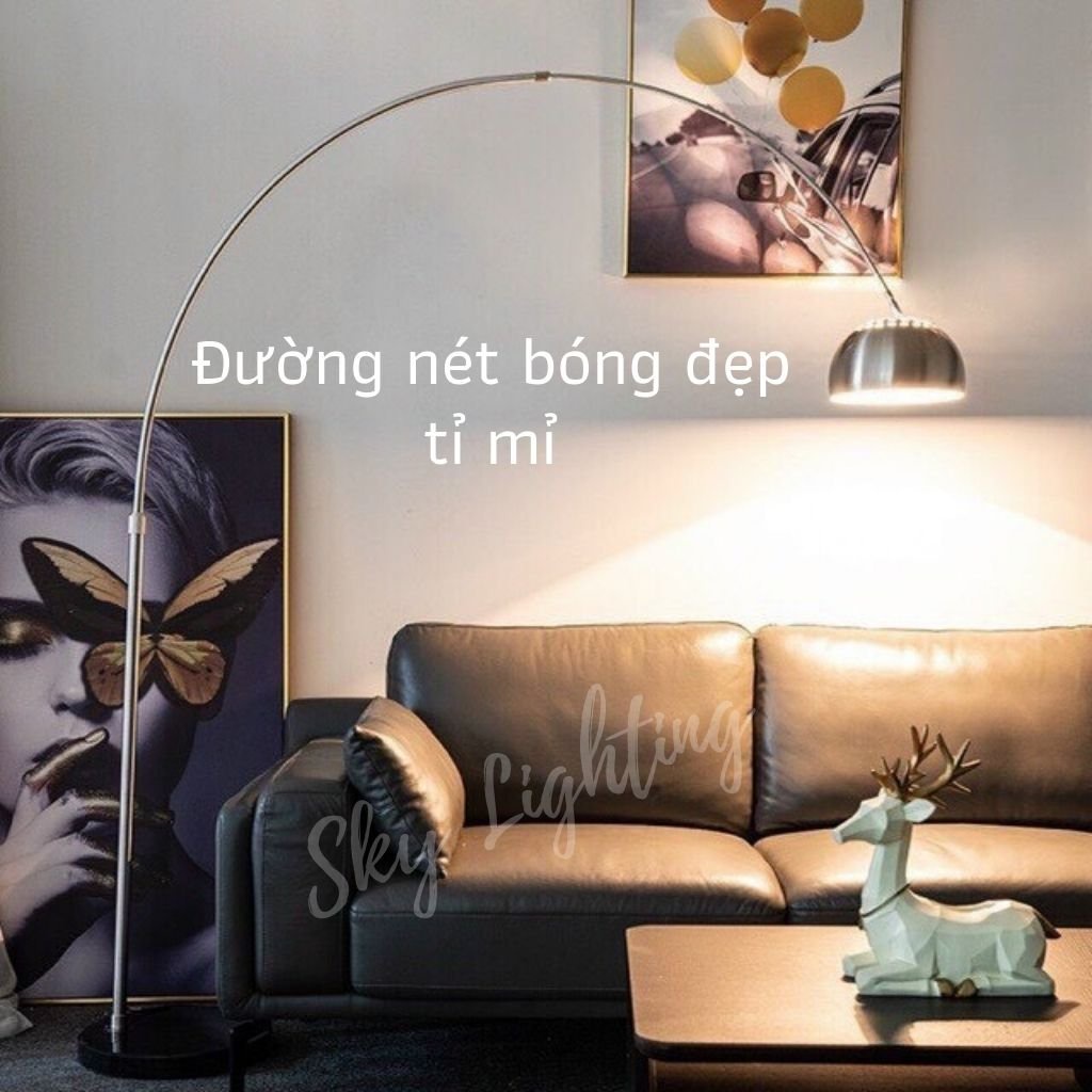 Đèn cây đứng trang trí phòng khách BOW CỠ TO đèn sàn sofa cong cần câu Tặng kèm bóng LED 9W SKY LIGHTNG