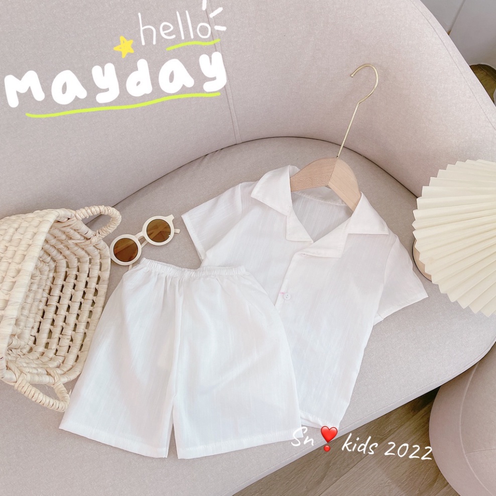 Bộ quần áo bé trai phong cách Hàn Quốc chất đũi, Bộ đũi trơn cổ vest đi biển cho bé size 10-30kg