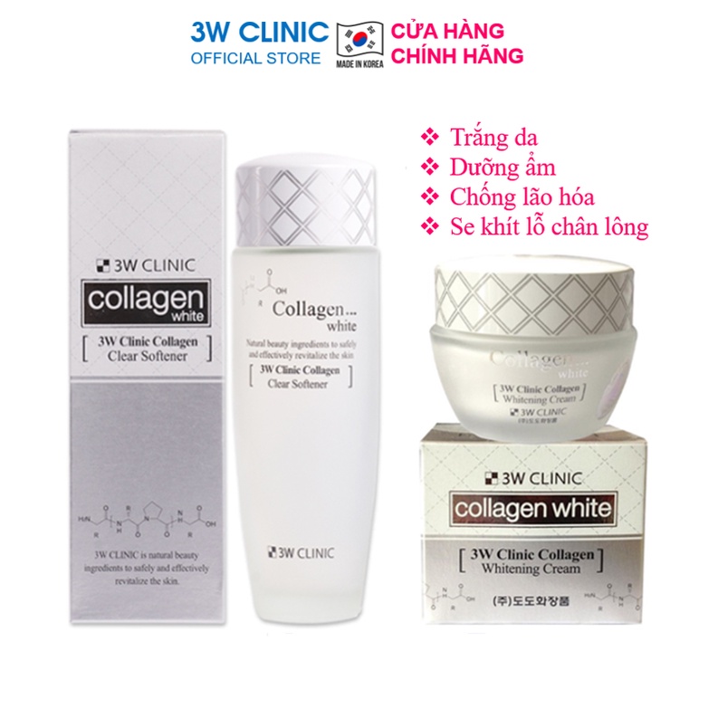 Bộ dưỡng trắng da dưỡng ẩm chống lão hóa chiết xuất từ Collagen 3W Clinic Hàn Quốc [Nước hoa hồng+ Kem Dưỡng]