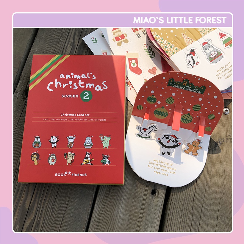 Thiệp Noel MIAO'S LITTLE FOREST set thiệp Giáng Sinh mini kèm theo bao thư giấy xinh xắn và sticker niêm phong