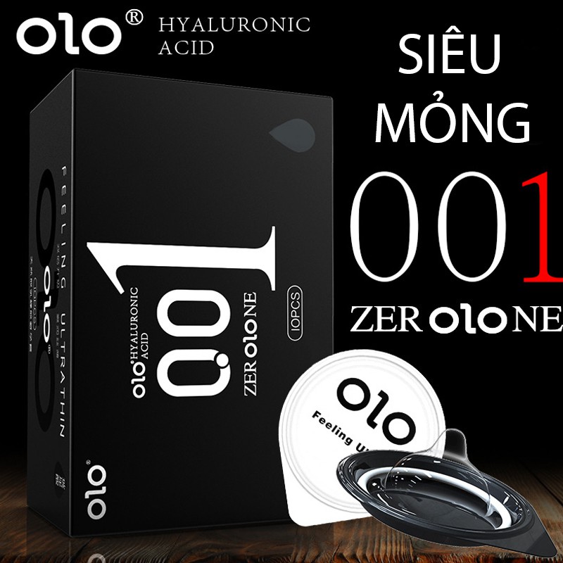 Bao cao su OLO siêu mỏng 001 Feeling Ultrathin đen nhiều gel 10 bao 1 hộp tặng 1 bcs truyền nhiệt đỏ olo_official_store