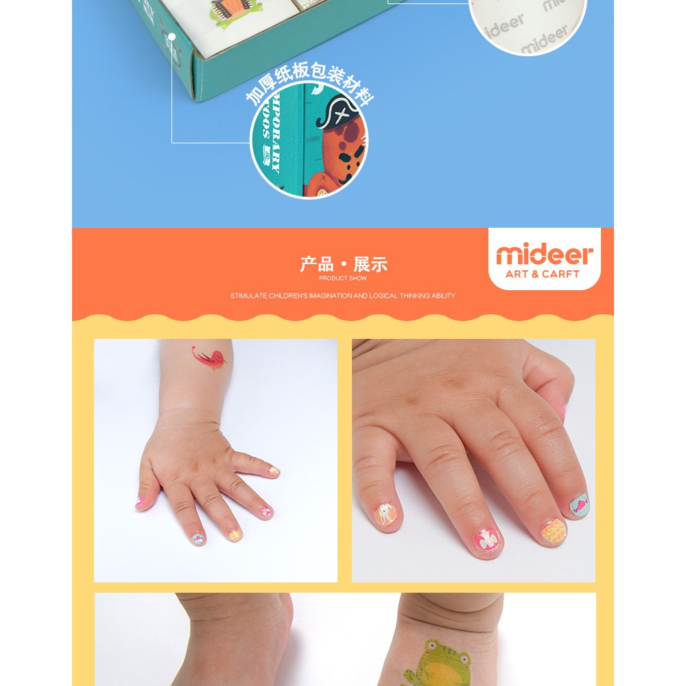 Mideer Temporary Tattoo Nail sticker - Hình Xăm Tạm Thời và Hình Dán Móng tay An Toàn Cho Trẻ có 2 chủ đề