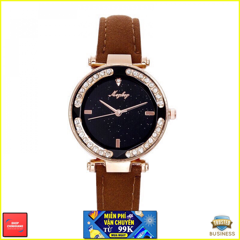 ĐỒNG HỒ NỮ DÂY DA MICKEY MẶT 3D ĐÁ XOAY THỜI TRANG AH439