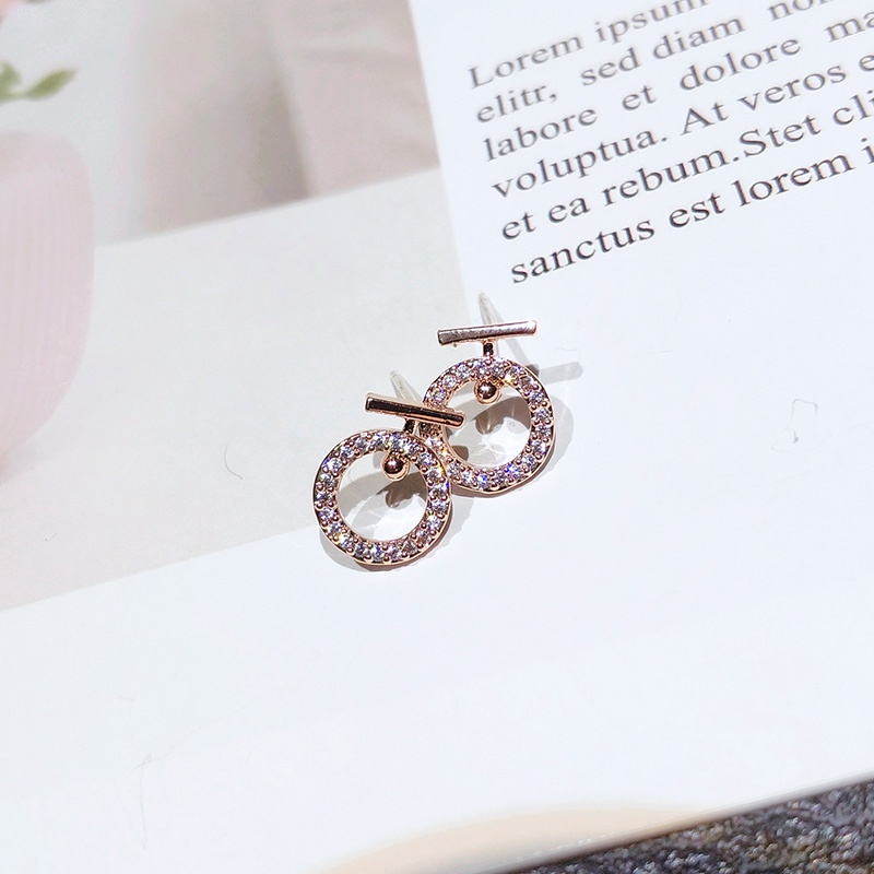 [Jiudolan] Khuyên Tai Tròn Đính Kim Cương Nhân Tạo Màu Vàng Hồng Phong Cách Hàn Quốc Sang Trọng Tinh Tế Dành Cho Nữ