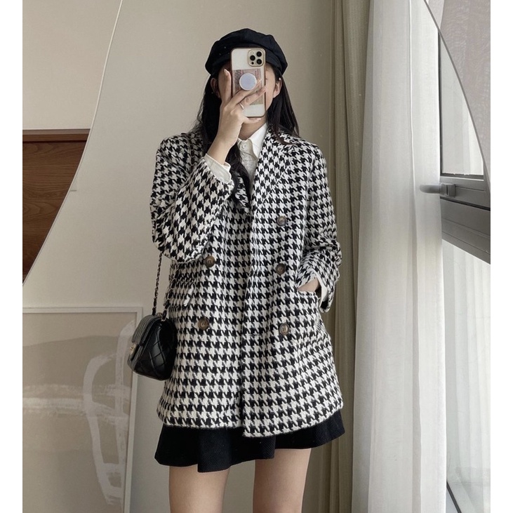 Áo khoác DẠ KẺ hoạ tiết ZICZAC (6 cúc) | BigBuy360 - bigbuy360.vn