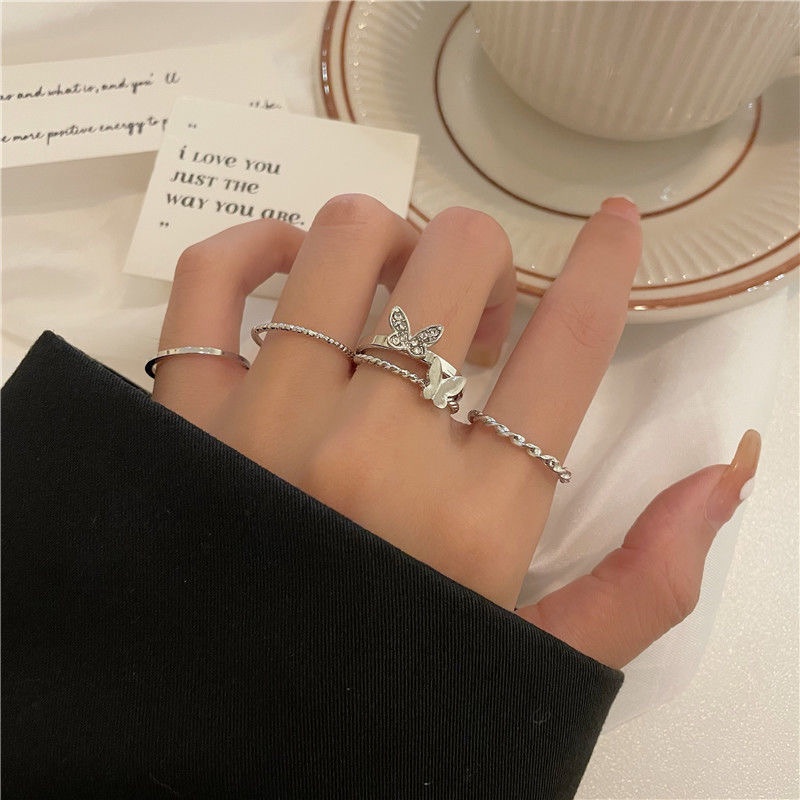 Set 4 nhẫn bạc Dodder hình bướm thời trang cho nữ