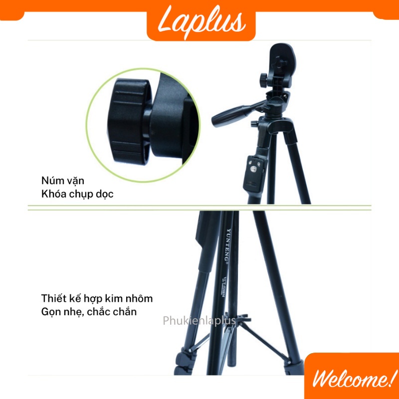 Chân máy ảnh, tripod Yunteng Model 5208RM, khung nhôm cao cấp