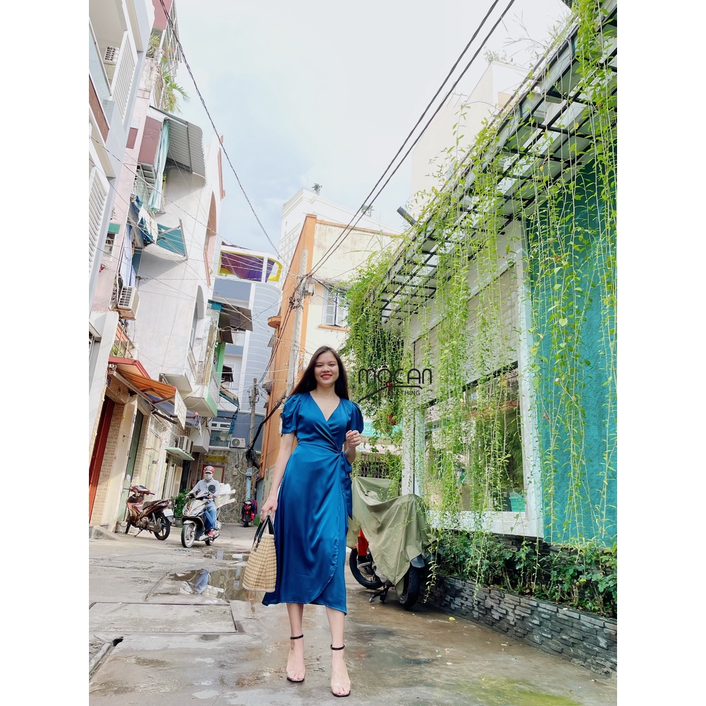 Váy lụa Satin buộc dây eo siêu xinh