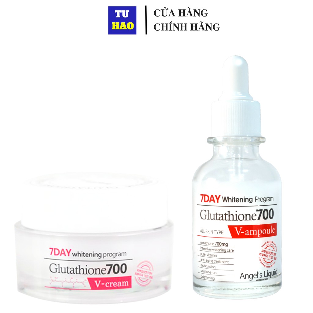 Bộ 2 Sản Phẩm Dưỡng Trắng Da 7DAY Angel's Liquid Whitening Program Gutathione 700V (Serum 30ml + Kem Dưỡng 50ml)