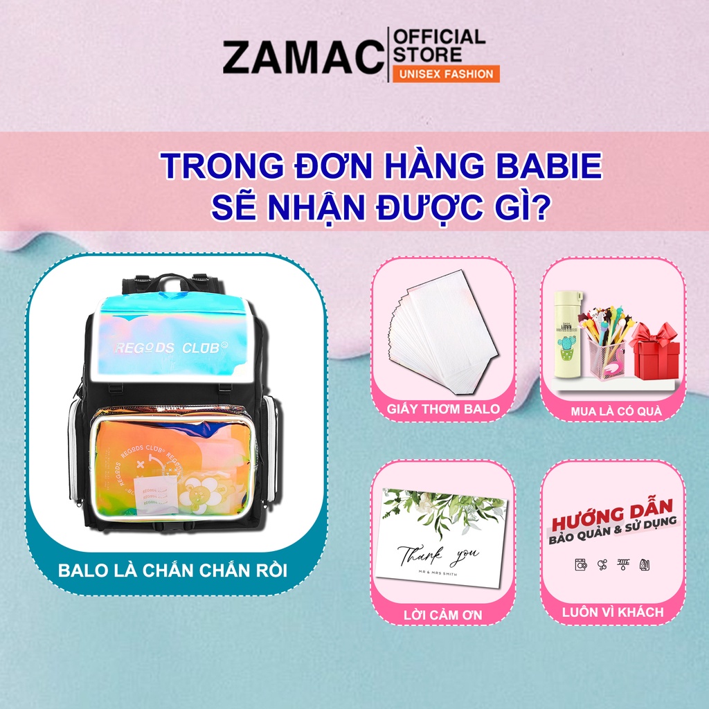 Balo đi học hologram đổi màu ZAMAC có ngăn laptop, phản quang form Ulzzang unisex - ZMB33
