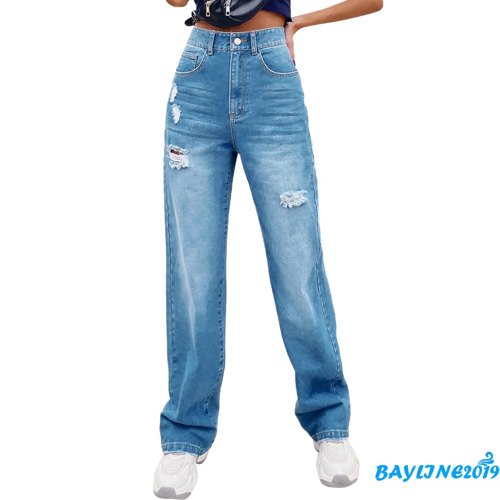 Quần jean dài dáng rộng phong cách cá tính thời trang dành cho nữ