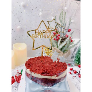 Que cắm topper mica HPBD sao vàng + sao nhỏ
