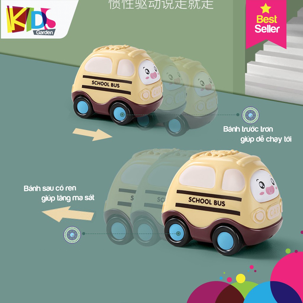 Bộ xe đồ chơi cho bé Bộ 7 xe hoạt hình mini Cute, xe đồ chơi chạy trớn phong cách hàn quốc XDC02-SET7XE
