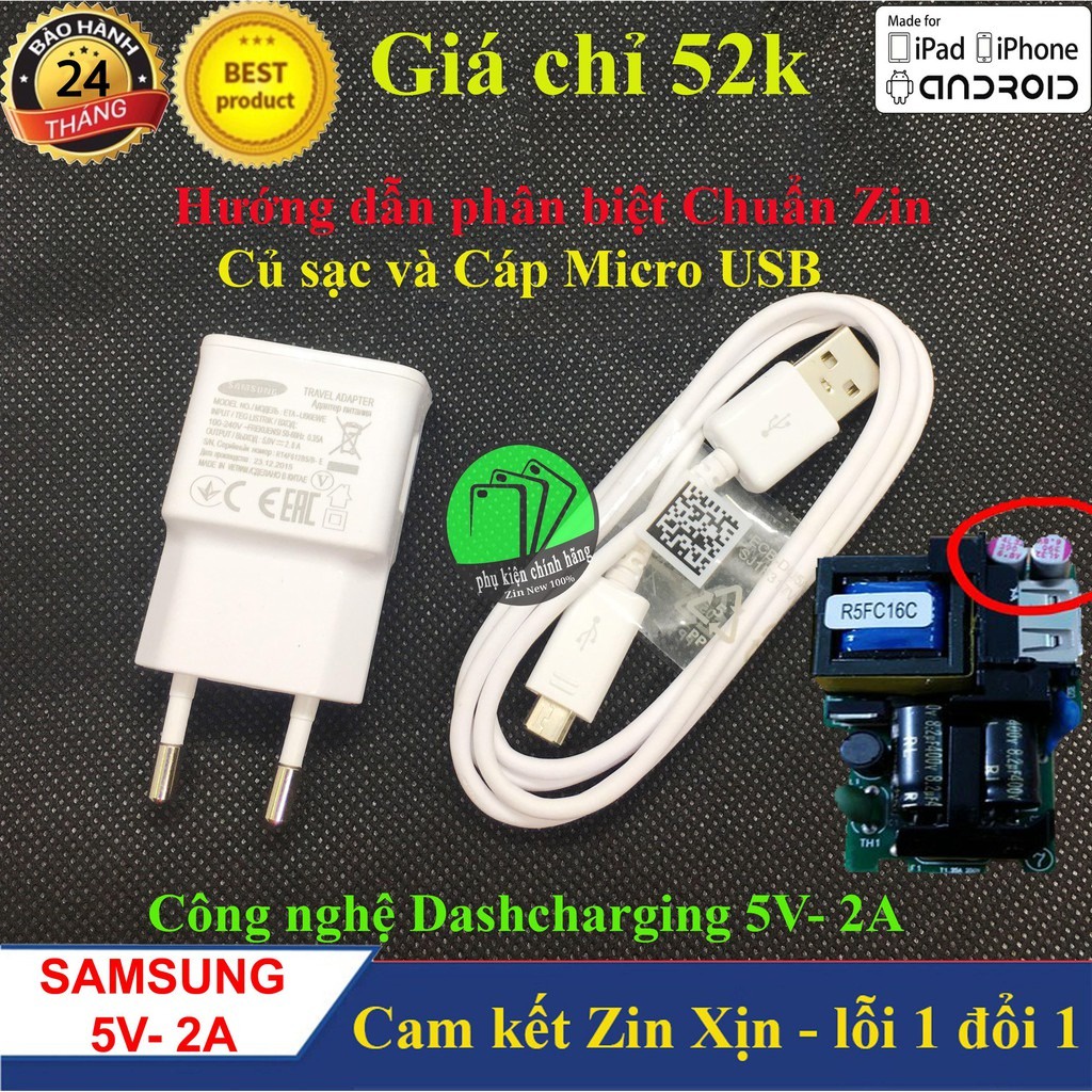Bộ sạc Samsung 5V-2A dành choJ2,J2 Pro,J2 Prime,Note 4,J7_Bảo hành 12 tháng