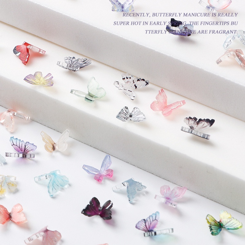 Set 20 Phụ Kiện Trang Trí Móng Tay 3D Nhiều Màu Sắc Hình Bướm Bằng Acrylic Mới DIY