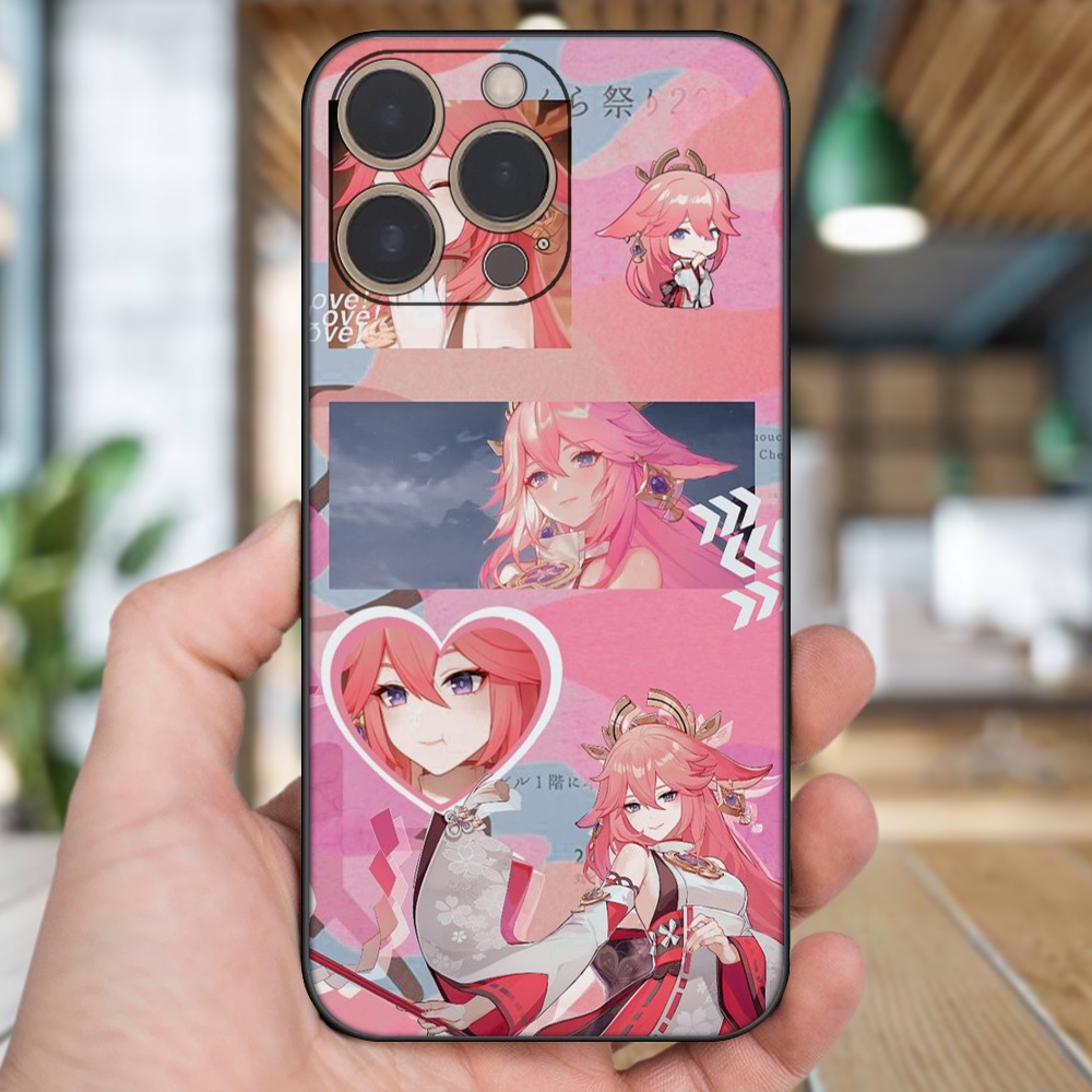 Ốp lưng iPhone 13 Pro dẻo đen cạnh vuông in hình Yae Miko Genshin Impact