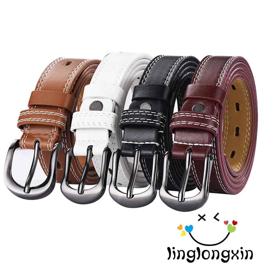 Thắt lưng da PU có khóa kim loại dạng mỏng hợp thời trang cho nam nữ