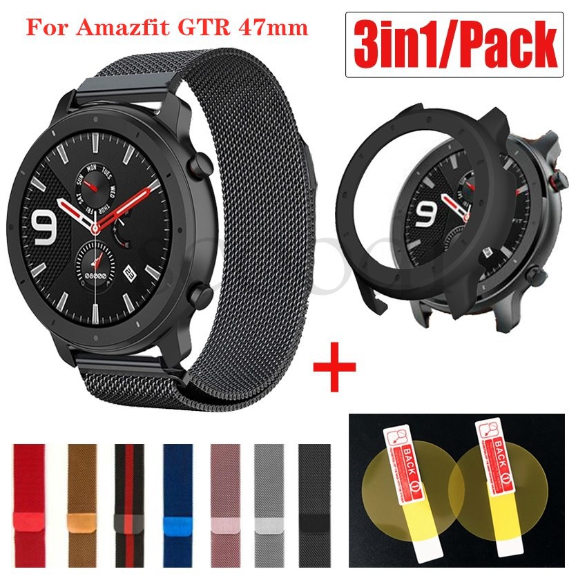 Dây Đeo Tay Thay Thế Bằng Thép Không Gỉ Có Khóa Nam Châm Kèm Khung Cho Amazfit Gtr 47mm
