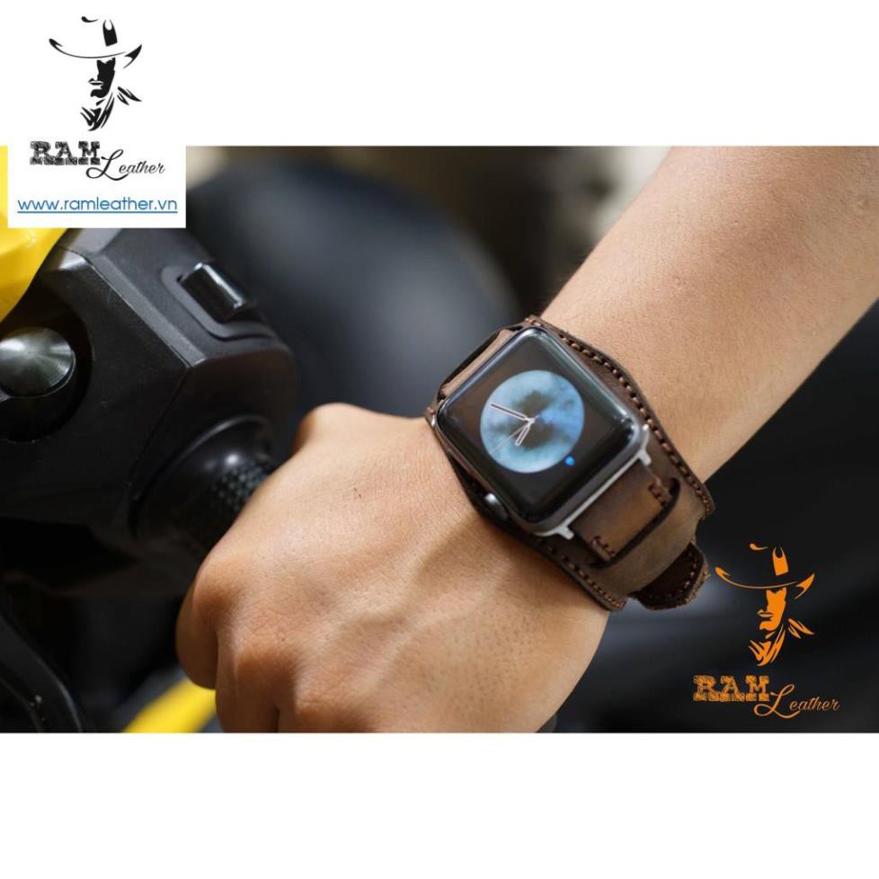 DÂY APPLE WATCH DA BÒ NÂU ĐẤT KÈM BUNDSTRAP B2 CHỐNG MỒ HÔI CHO APPLE WATCH- ĐỦ SIZE APPLE WATCH 38/40/42/44 +