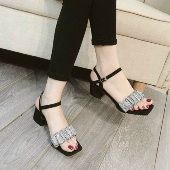 Giày Sandal cao gót 5p quai ngang nhún Kim Tuyến mẫu mới siêu xinh