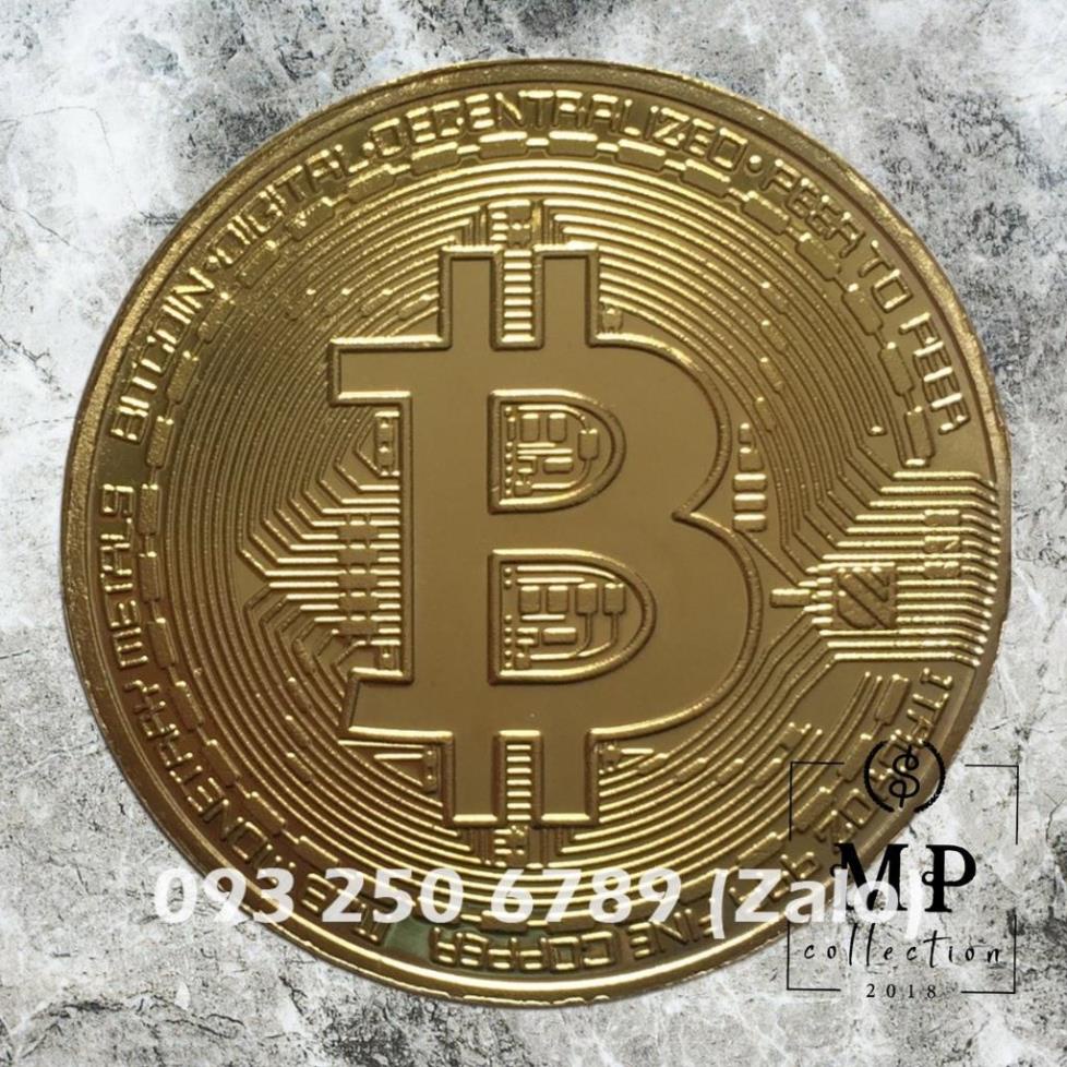 SẴN HÀNG Đồng xu may mắn Bitcoin Mạ vàng 24 + Hộp nhựa đi kèm
