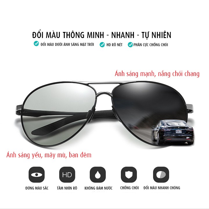 Kính đổi màu gọng nhôm magiê nhẹ, mắt kính polarized phân cực, chống UV - MK1906