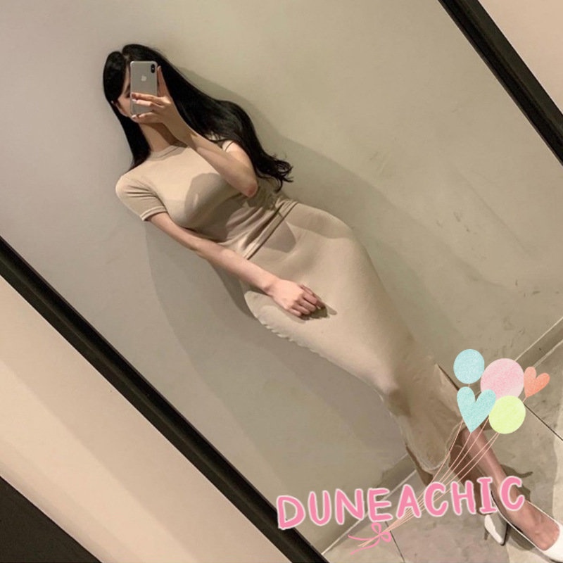 DUNEA Set đồ gồm áo thun ngắn tay và chân váy xẻ tà phong cách quyến rũ