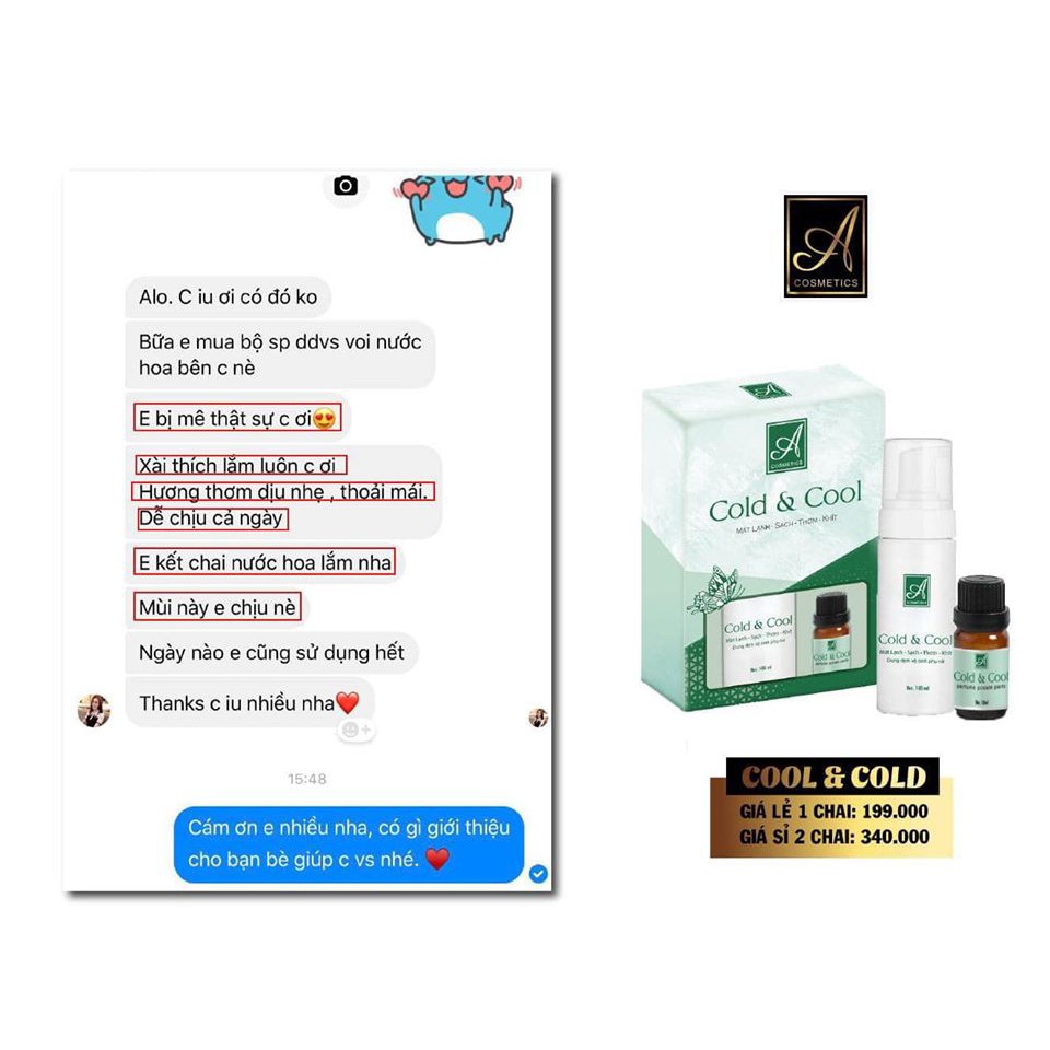 Dung Dịch Vệ Sinh Phụ Nữ Cold &amp; Cool  Mỹ Phẩm Phương Anh Acosmetics Tặng nước hoa vùng kín