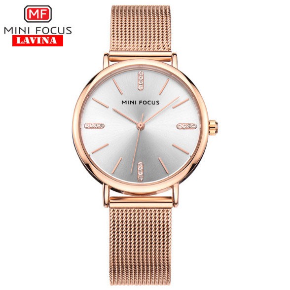 Đồng hồ nữ dây kim loại lưới cao cấp chống gỉ mặt tròn Sukem Store 016Mini Focus