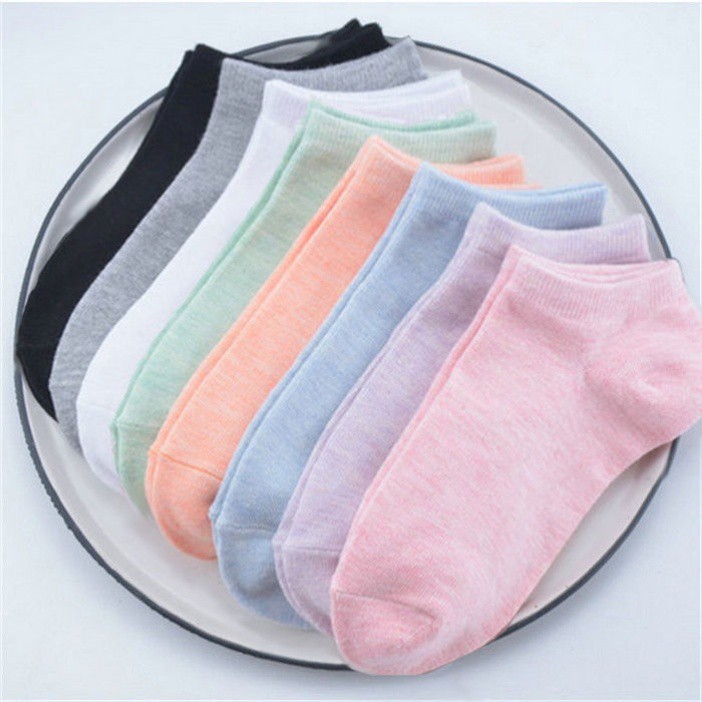 Vớ cotton cổ ngắn màu trơn phong cách Hàn Quốc