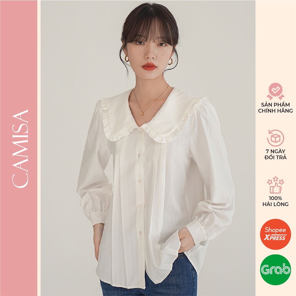 Áo Sơ Mi Nữ CAMISA Cổ Bèo Dài Tay Phong Cách Vintage Hàn Quốc, Sơ Mi Trắng Đen Công Sở Form Rộng Nữ Kiểu Cao Cấp CM26