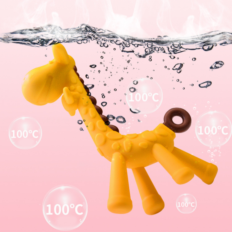 Đồ chơi gặm nướu hình hươu cao cổ bằng silicone dễ thương an toàn không độc hại cho bé