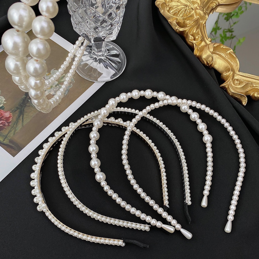 Bờm đính ngọc trai nhân tạo băng đô cài tóc cho bé gái phong cách thời trang Hàn Quốc