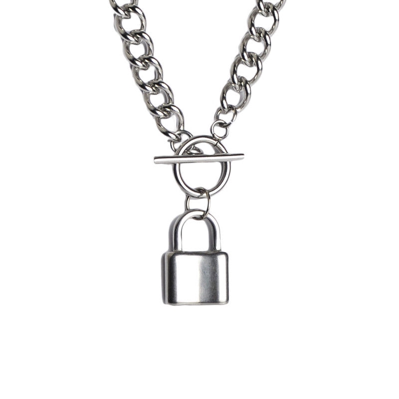 Dây Chuyền Mặt Hình Ổ Khóa Bằng Thép Titan Phong Cách Hiphop