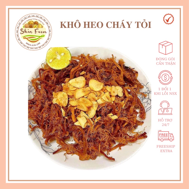 Khô heo cháy tỏi hũ pet loại ngon 300gr đồ ăn vặt Shin Farm thịt lợn sấy khô