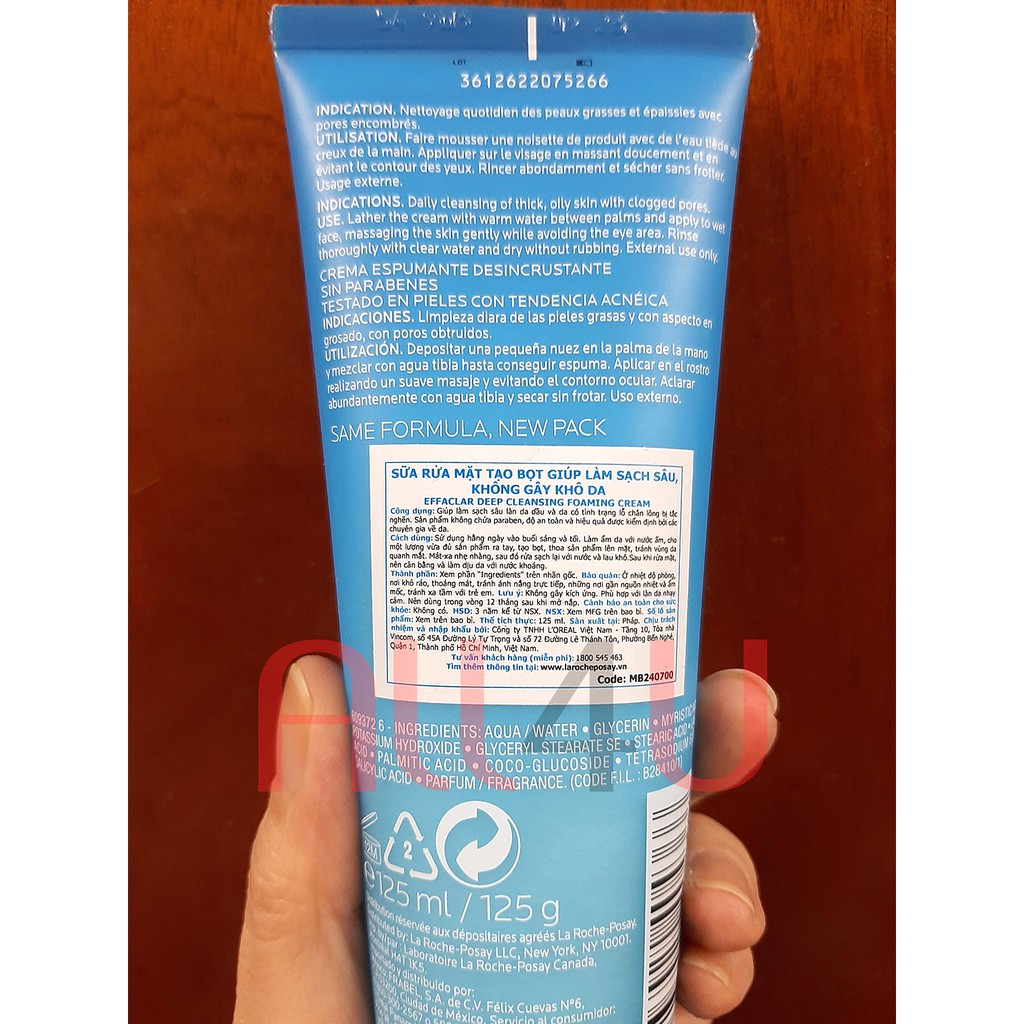 [CHÍNH HÃNG CÓ TEM] La Roche Posay Effaclar Deep Cleansing Foaming Cream 125mL - Sữa rửa mặt tạo bọt cho da dầu